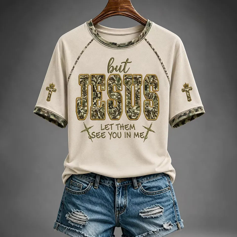 Women's Christian But Jesus Cross Off-shoulder Short Sleeve T-shirt