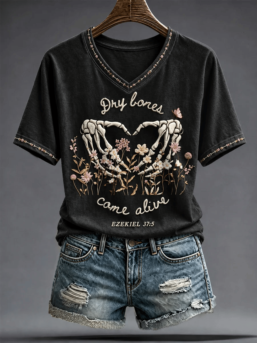 Women's Halloween Faith Lover Dry Bones Come Alive Printed T-shirt