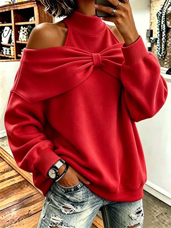 Women'S Bow-Detail Off-Shoulder Sweatshirt