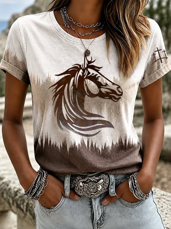Women's Western Faith-Print Casual T-Shirt