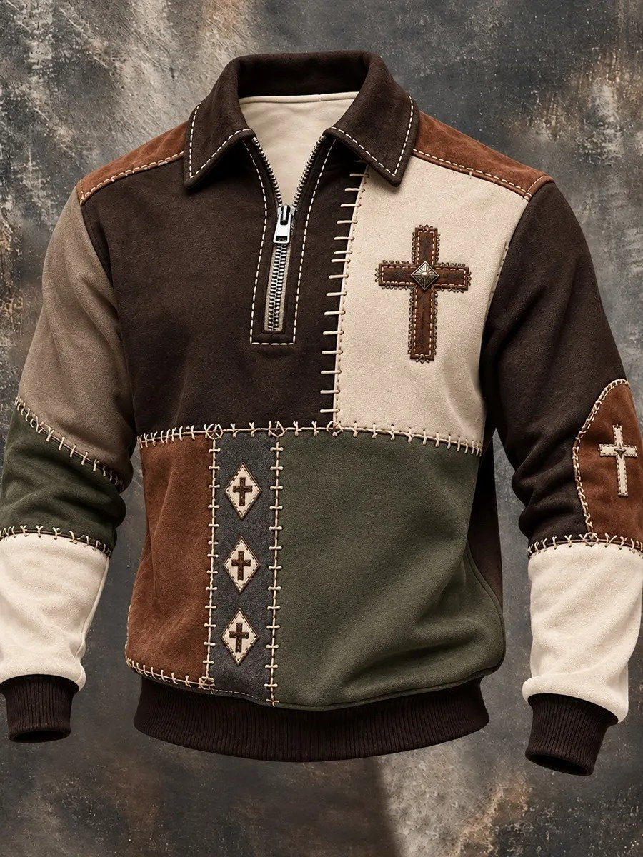 Men's Casual Faith Print Zip-Up Sweatshirt