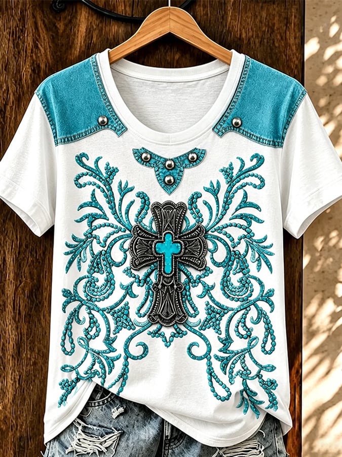 Women's  Retro Western-Style Faith Print T-shirt