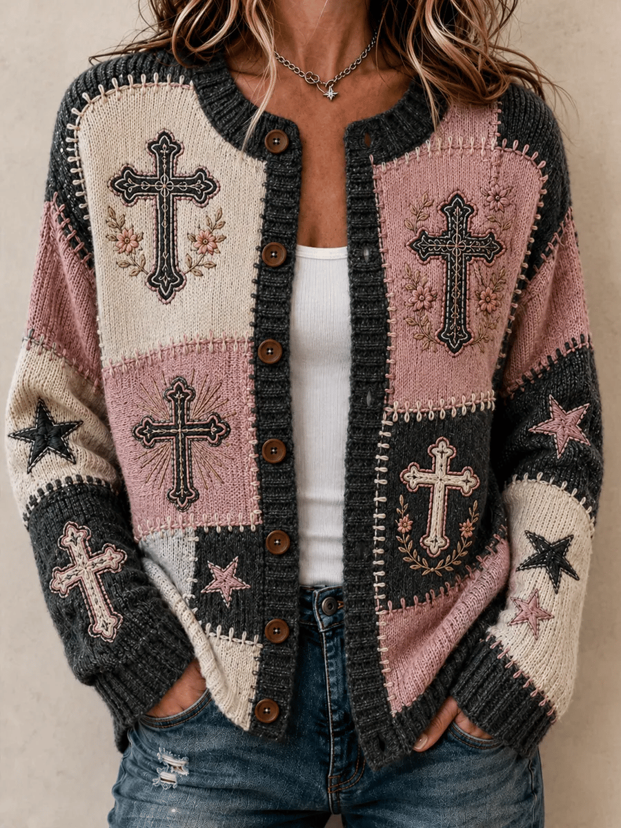 Women's Casual Printed Knit Cardigan