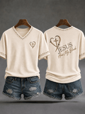 Women's  Retro  Jesus Has My Back Christian Cross Print T-shirt