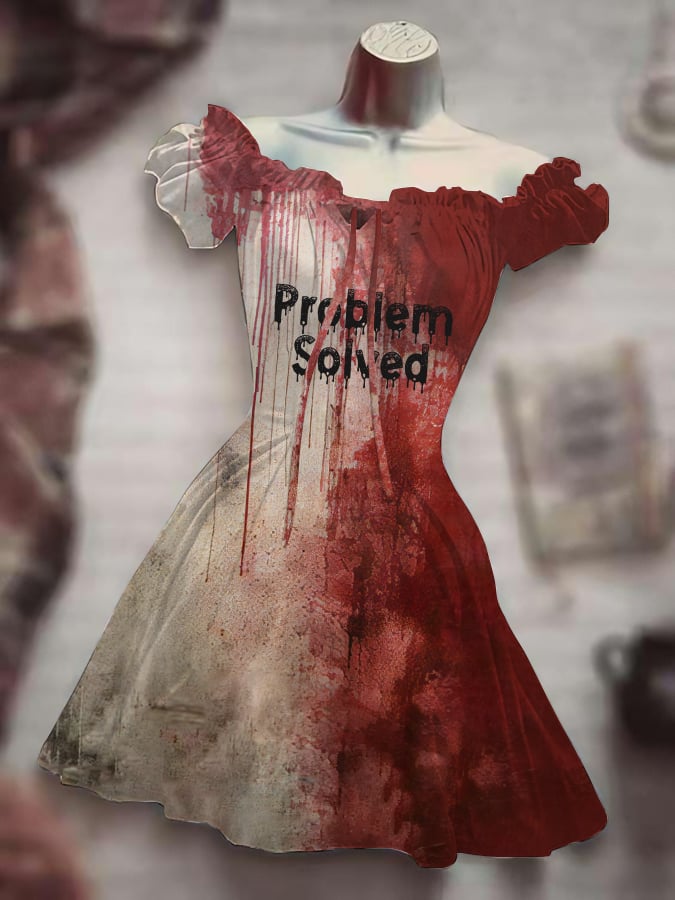 Women's Bloody Problem Solved Halloween Print Dress