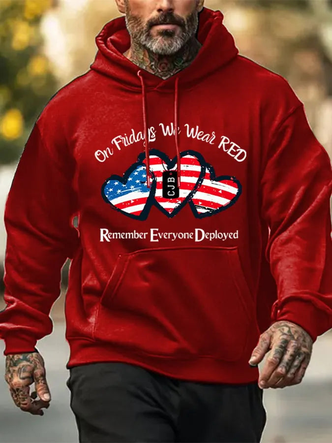 Men's On Fridays We Wear Red Print Hoodie