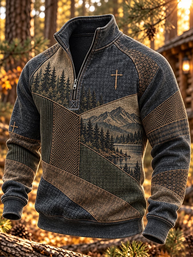 Men'S Autumn/Winter "Retro Faith" Zip-Up Sweatshirt