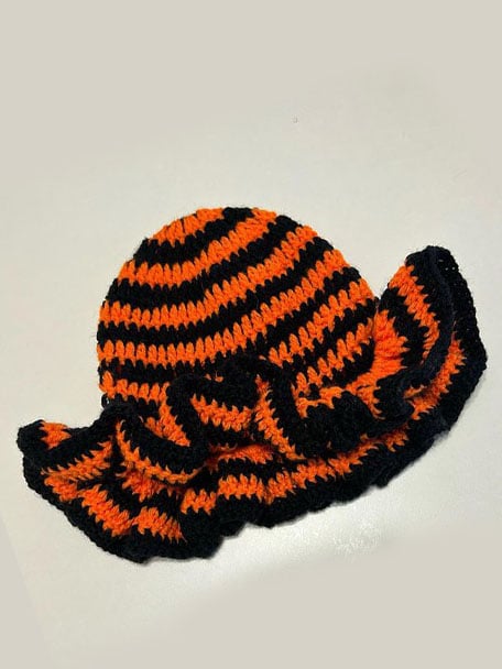 Unisex Halloween Pumpkin Color Ruffle Hat Crocheted Ruffle Hat