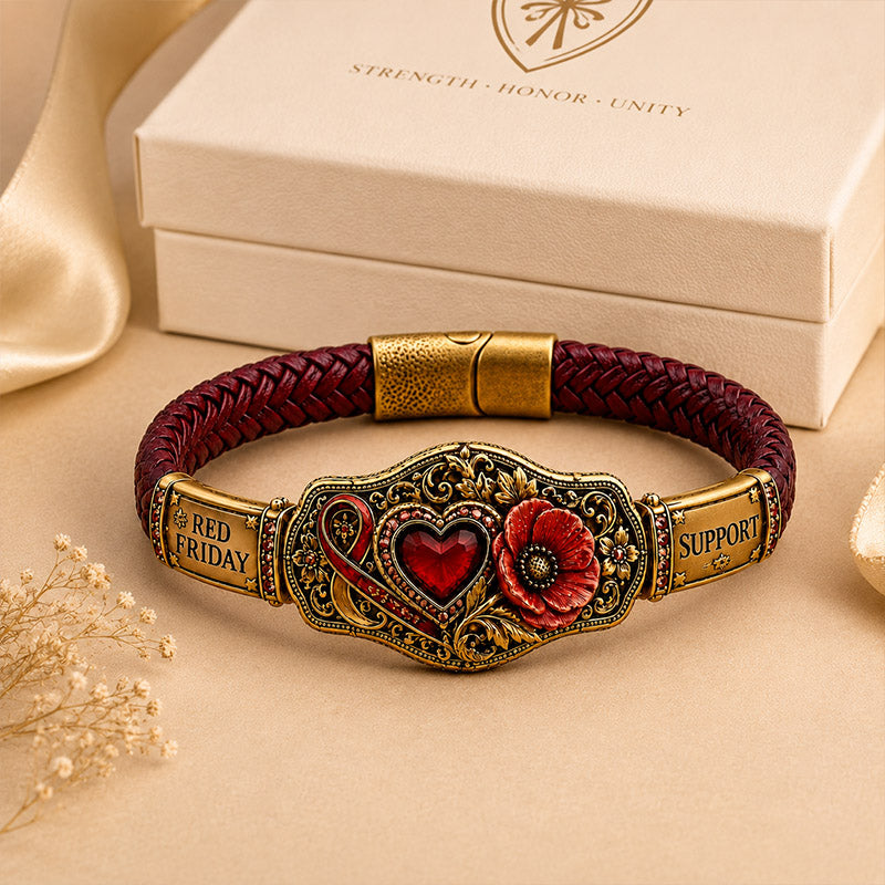 Vintage Red Heart & Poppy Bracelet