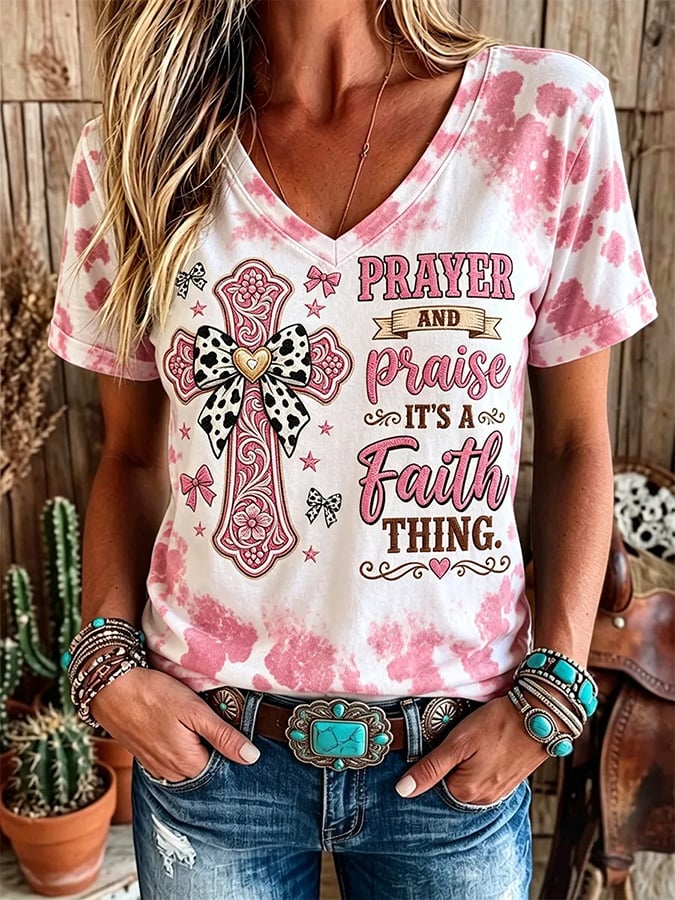 Women'S Western Style Faith Print T-Shirt