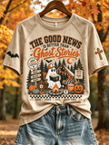 Women's The Good News Is Better Than Ghost Stories Fall Camping Christian Ghost Print Short-Sleeved T-Shirt
