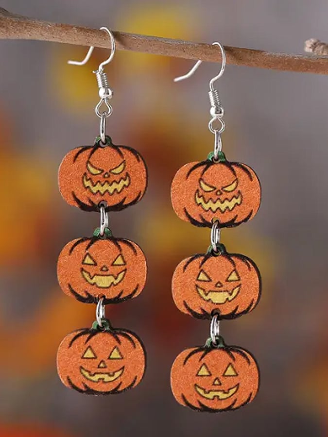 Women's Halloween Gothic Style Black Cat Ghost Face Pumpkin Splicing Pendant Earrings