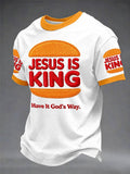 Men's Jesus Is King Christ Fun Printed Casual T-shirt
