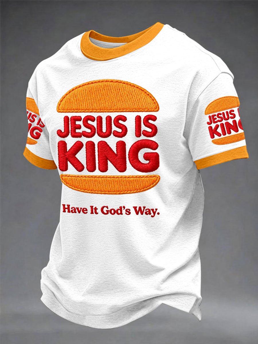 Men's Jesus Is King Christ Fun Printed Casual T-shirt