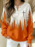 Women's Casual Autumn Faith Print Button-Up Collar Knit Top