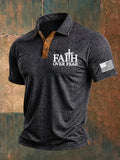 Men's Faith Over Fear Print Casual Polo Shirt