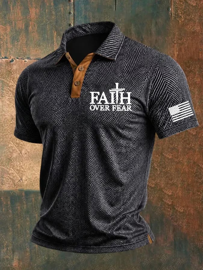 Men's Faith Over Fear Print Casual Polo Shirt
