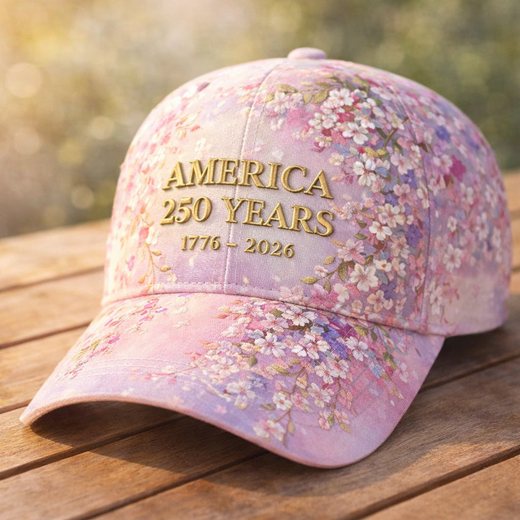 US 250 Years 1776–2026 Floral Embroidered Commemorative Baseball Cap