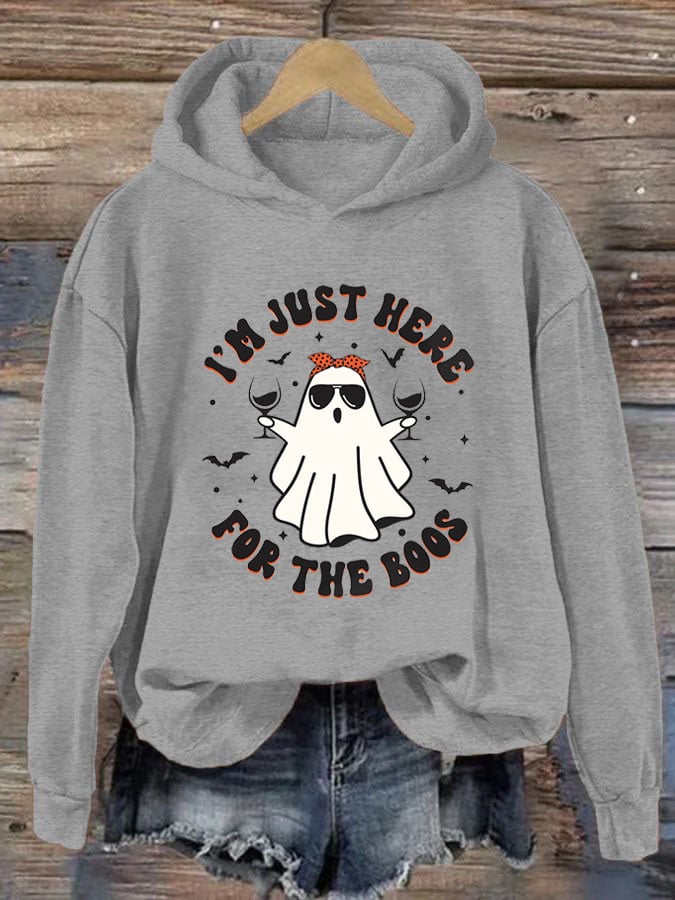 Women's Just Here for the Boos Ghost Halloween Casual Hoodie