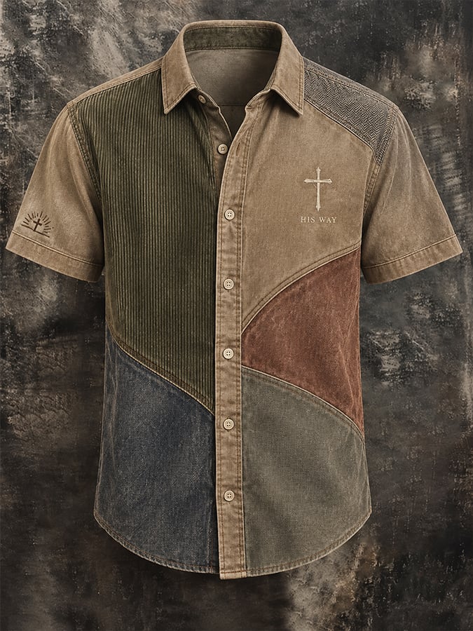 Men's Vintage Faith Faux-Linen Short-Sleeve Shirt