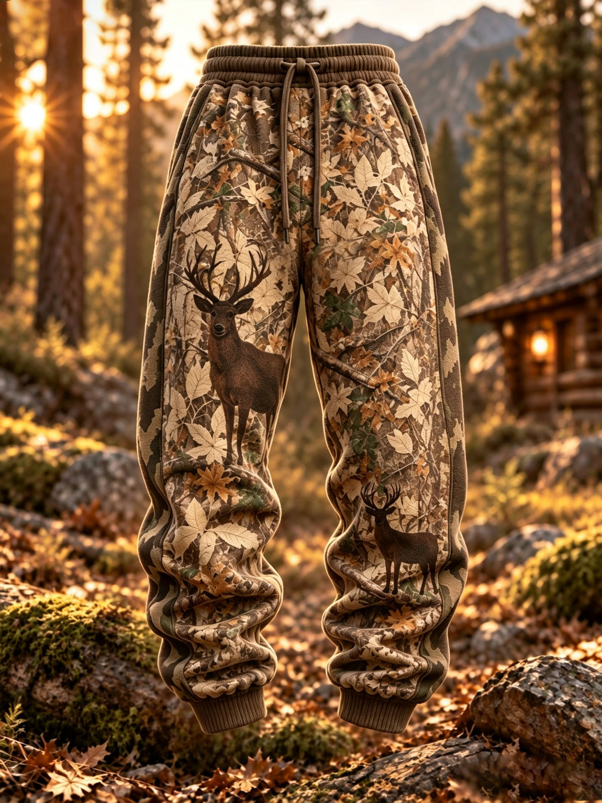 Men's Jungle Camouflage Drawstring Pants with Side Pockets