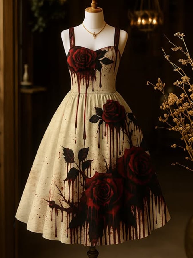 Women's Blood Stain Skull Suspender Waist Dress