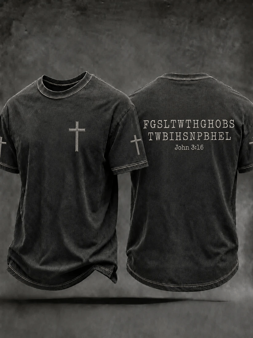 Men's Christian John 3:16 For God So Loved The World Cross Short Sleeve T-shirt