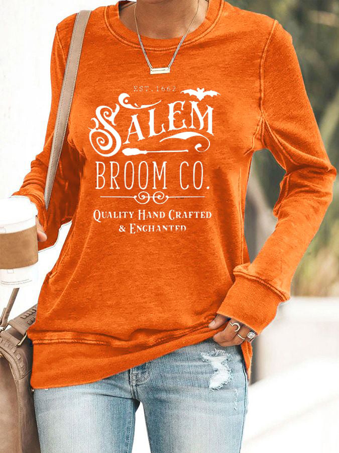 Women's Halloween Salem Broom Co Printed Sweatshirt
