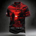 RED FRIDAY Remember Everyone Deployed Vintage Military Helicopter Graphic Henley T-Shirt