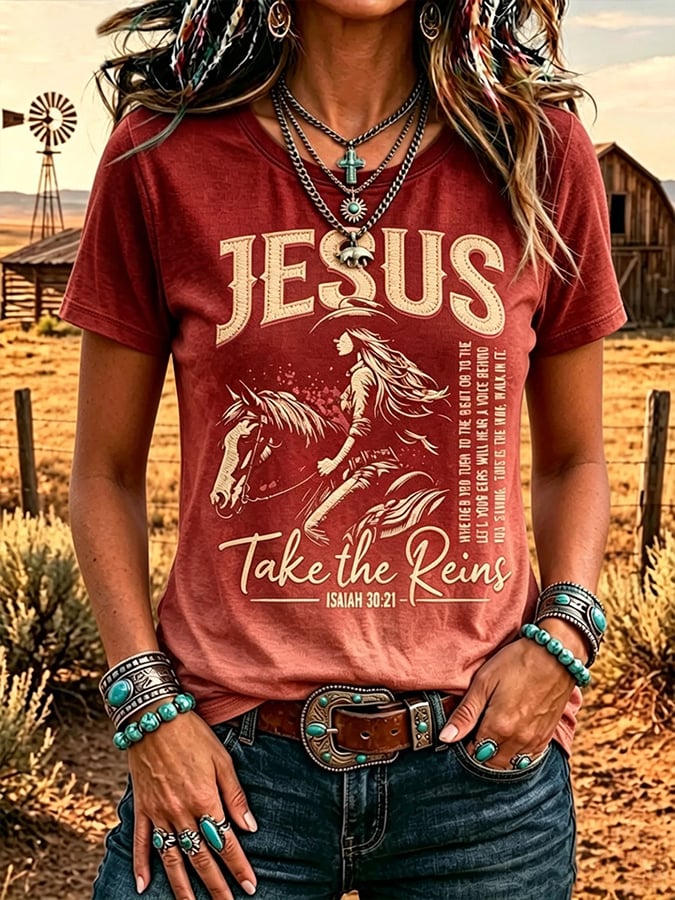 Women'S Casual Western-Style Printed Short-Sleeve T-Shirt