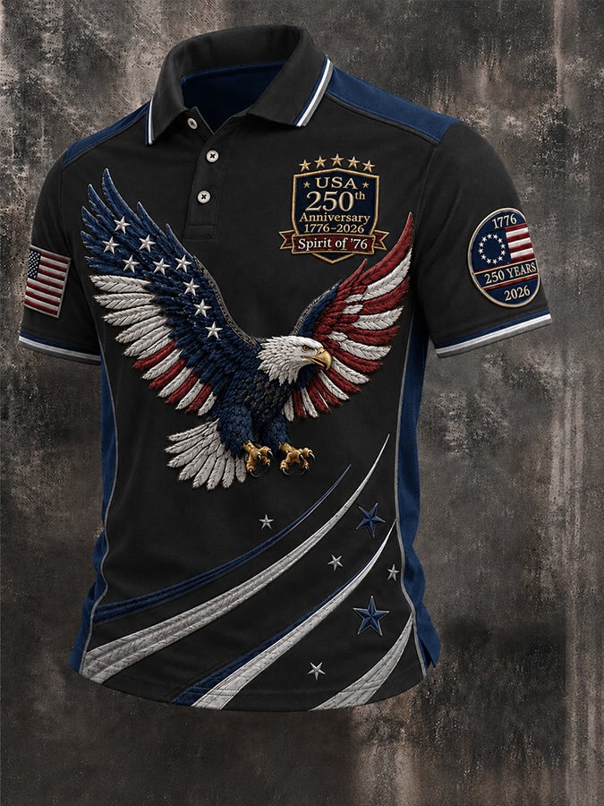 Men's Casual USA 250th Anniversary Print Polo Shirt