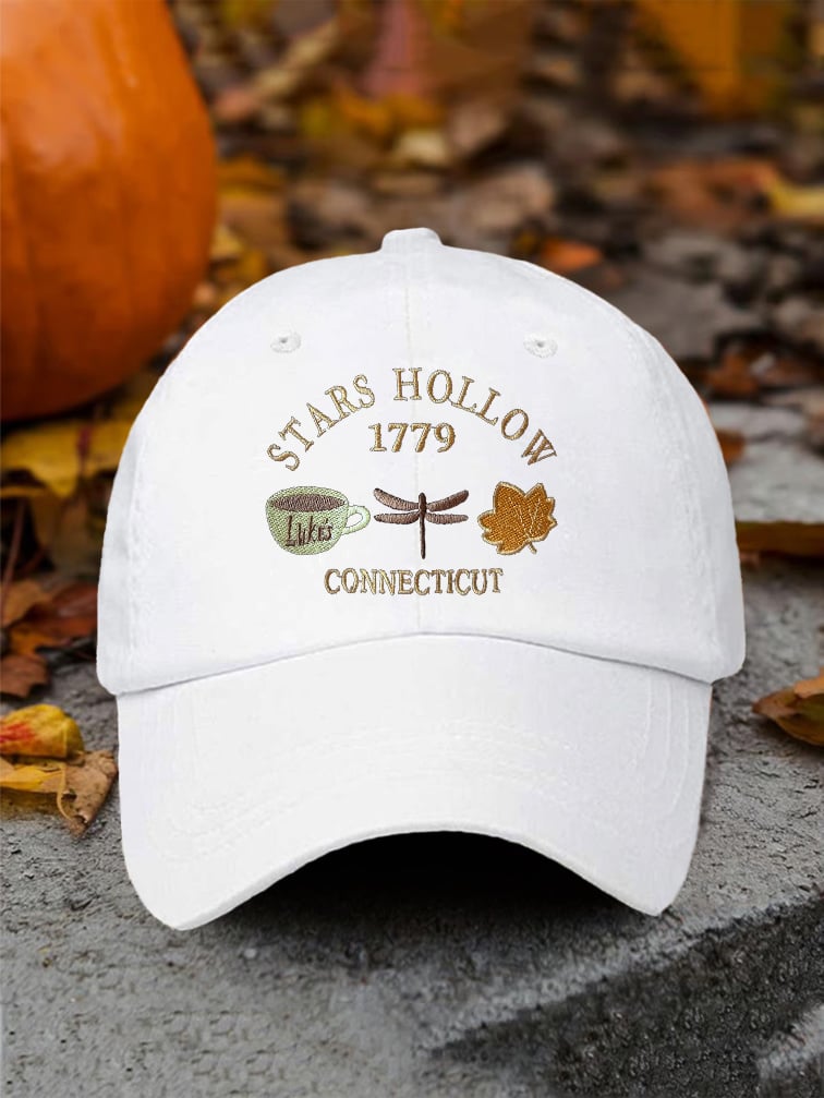🔥HOT SALE🔥Retro Fall Stars Hollow 1779 Connecticut Luke’s Coffee Cup Dragonfly Maple Leaf Print Baseball Cap