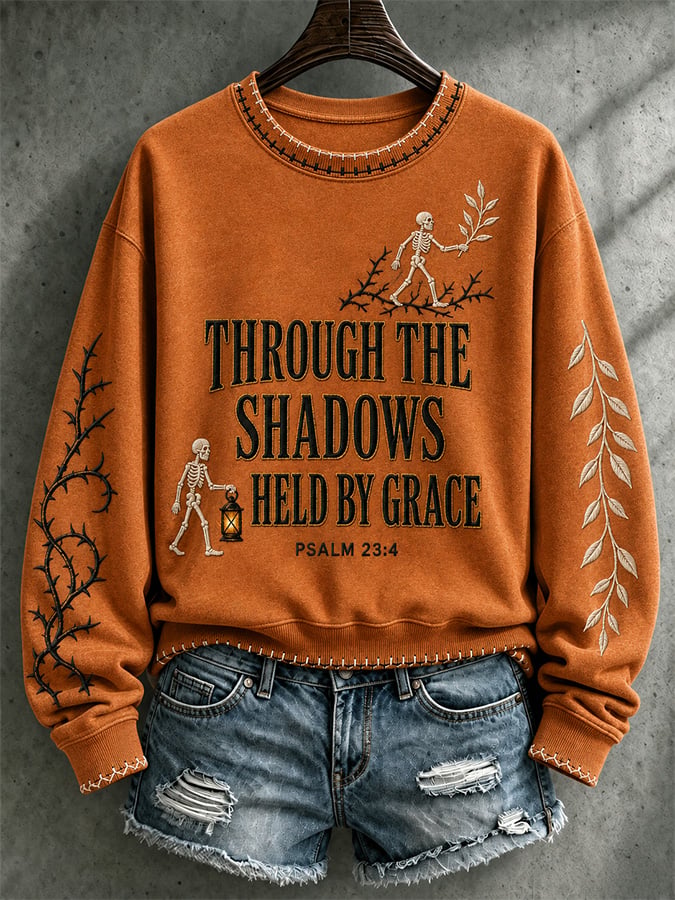 Women's Vintage-Style Halloween Faith-Print Sweatshirt