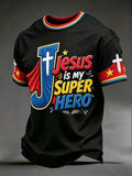 Men's Jesus Is My Superhero Printed Casual T-shirt