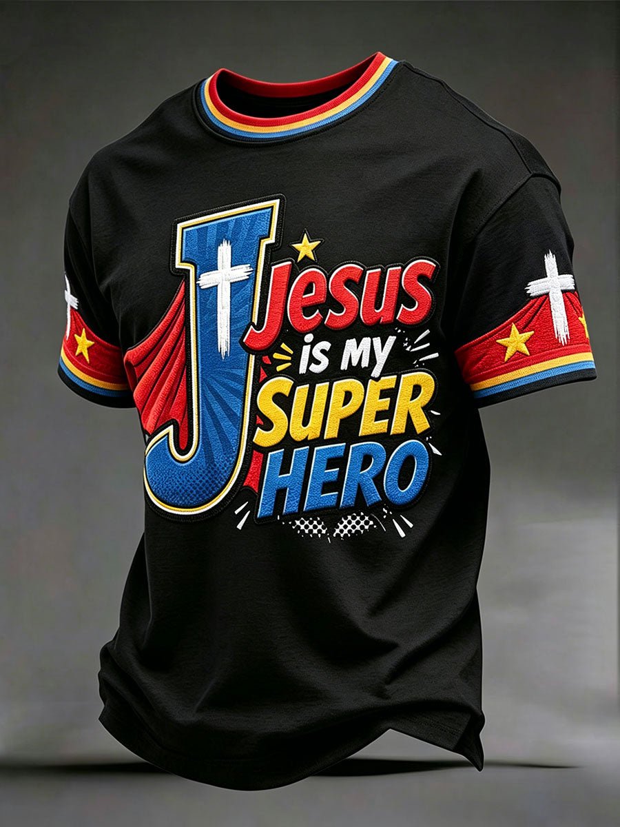 Men's Jesus Is My Superhero Printed Casual T-shirt