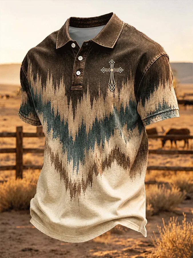 Men's Western-Style Faith Print Casual Polo Shirt