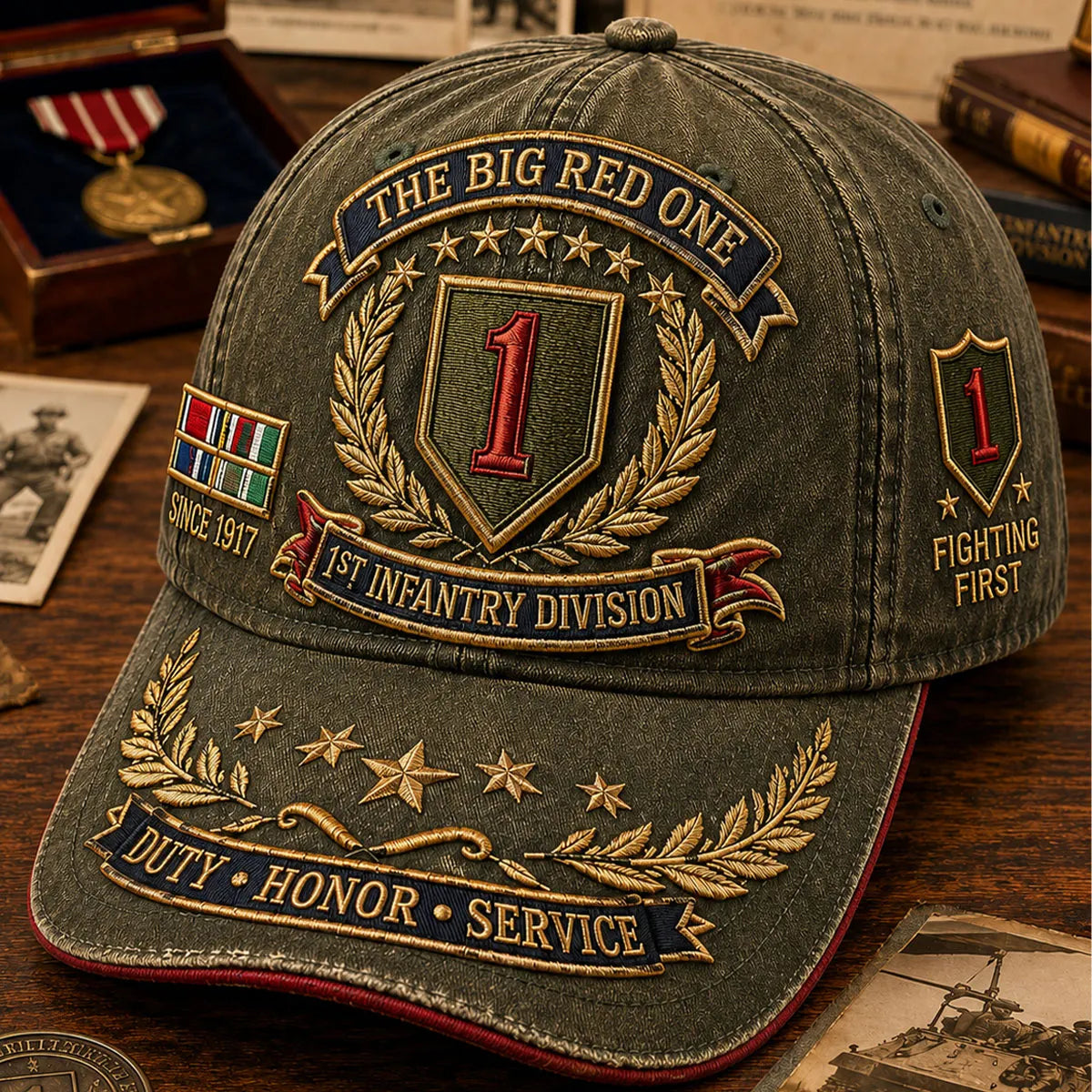 Vintage-style Veteran Print Casual Hat