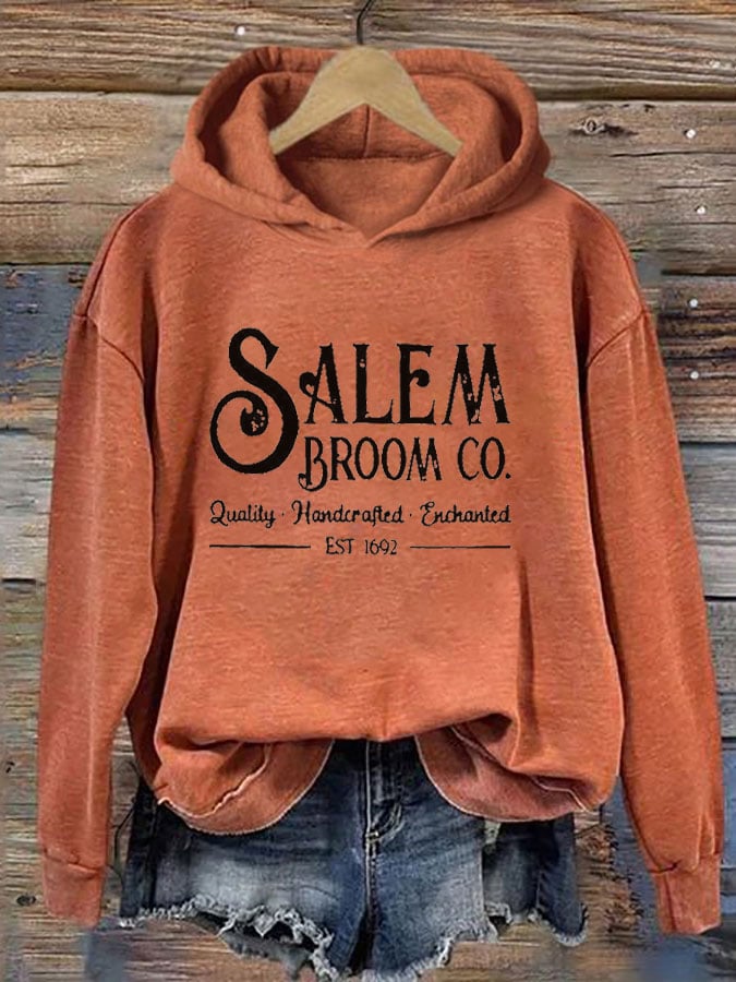 Women's Salem Broom Co Quality Handcrafted Enchanted Est 1692 Printed Hoodie