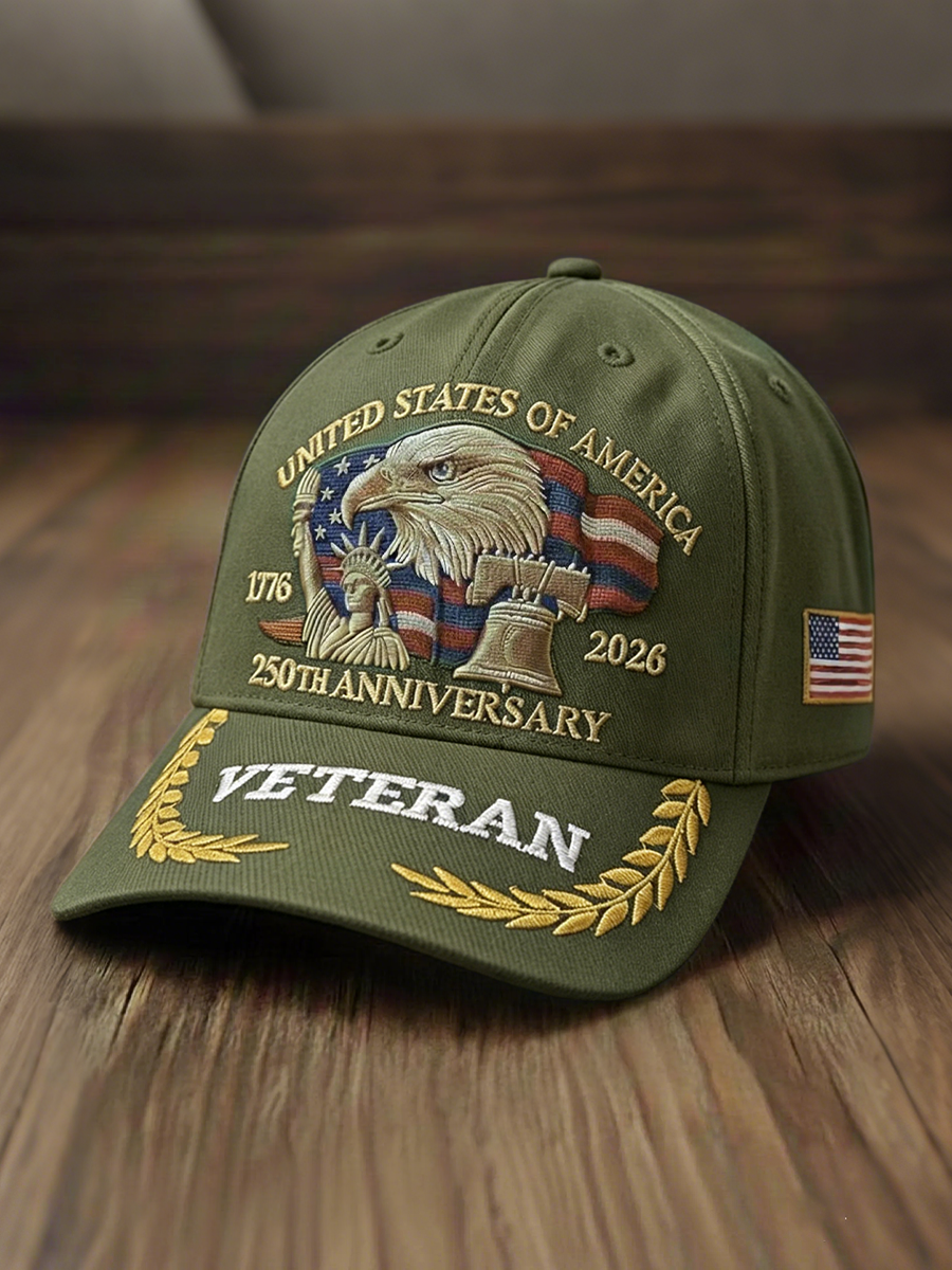 USA 250th Anniversary Veteran Embroidered Bald Eagle Patriotic Hat