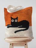 Black cat print canvas bag