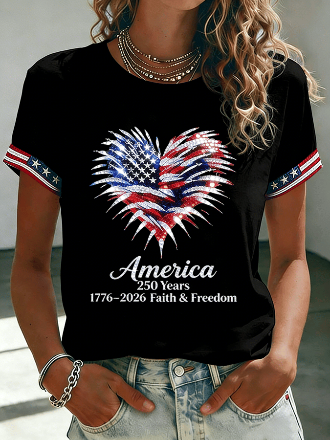 Women's USA 250 Years Inspired Floral Linen T-Shirt