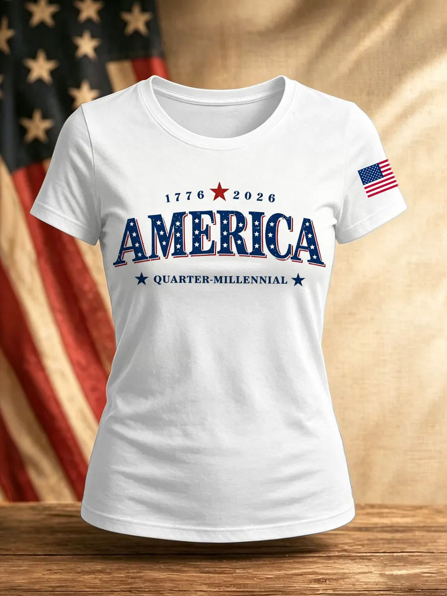Women's Casual USA 250th Celebration Print Short Sleeve T-shirt