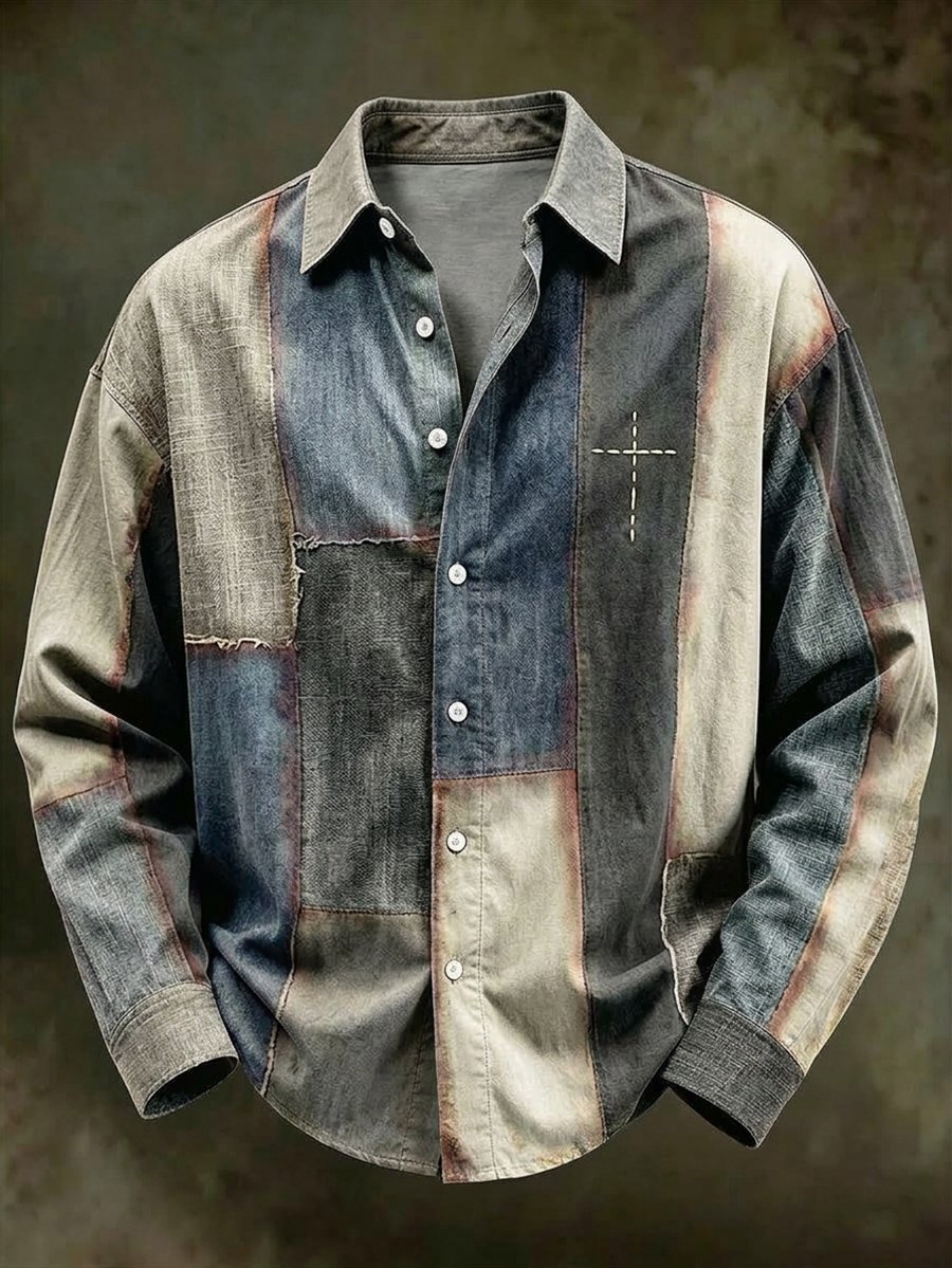 Men's Vintage Geometric Faith Long-Sleeve Shirt