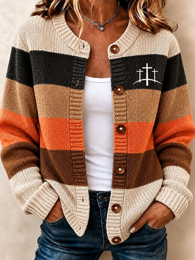 Women's Cross-Print Knit Cardigan
