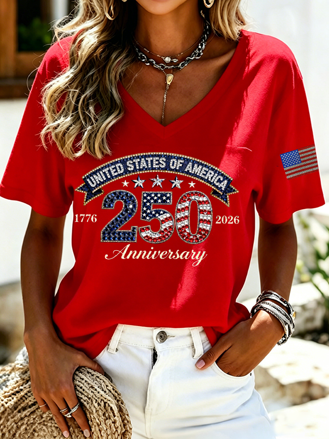 Women's Casual Retro Patriotic T-shirt
