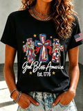 Women'S Casual Faith Floral Print Round Neck Short Sleeved T-Shirt
