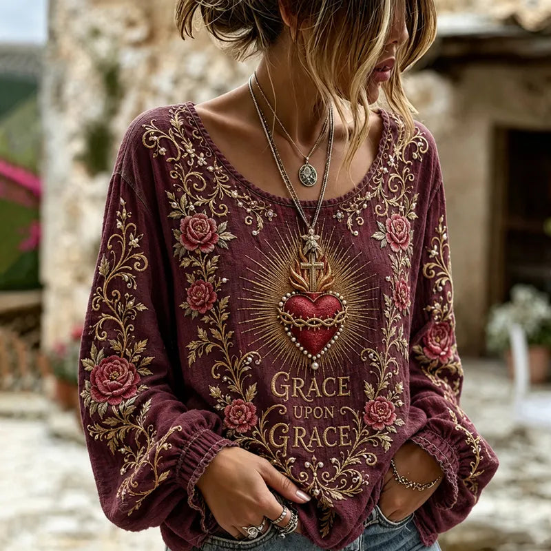 Women's Religious Faith Floral Art Printed Casual Top