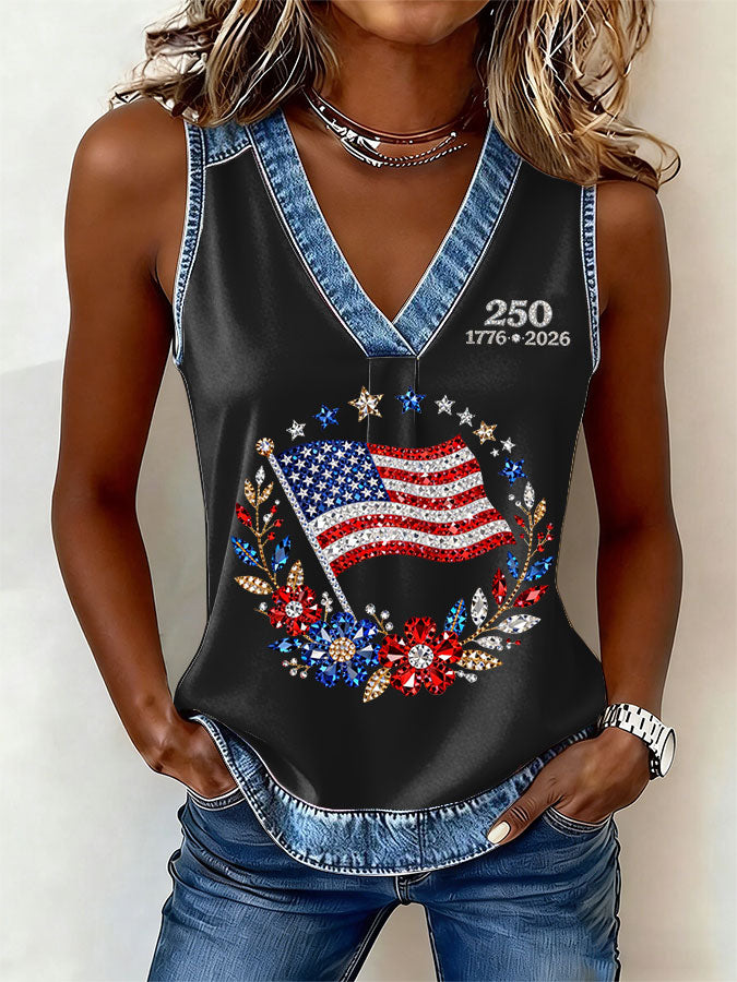 Women's America Flag  Print Sleeveless Top