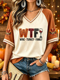 Women's Happy Thanksgiving Printed Casual T-Shirt