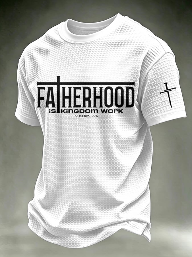Men's Fatherhood Is Kingdom Work Print Waffle-Knit Short-Sleeve T-Shirt
